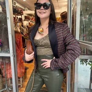 ASOS Burgundy and Black Checkered Blazer